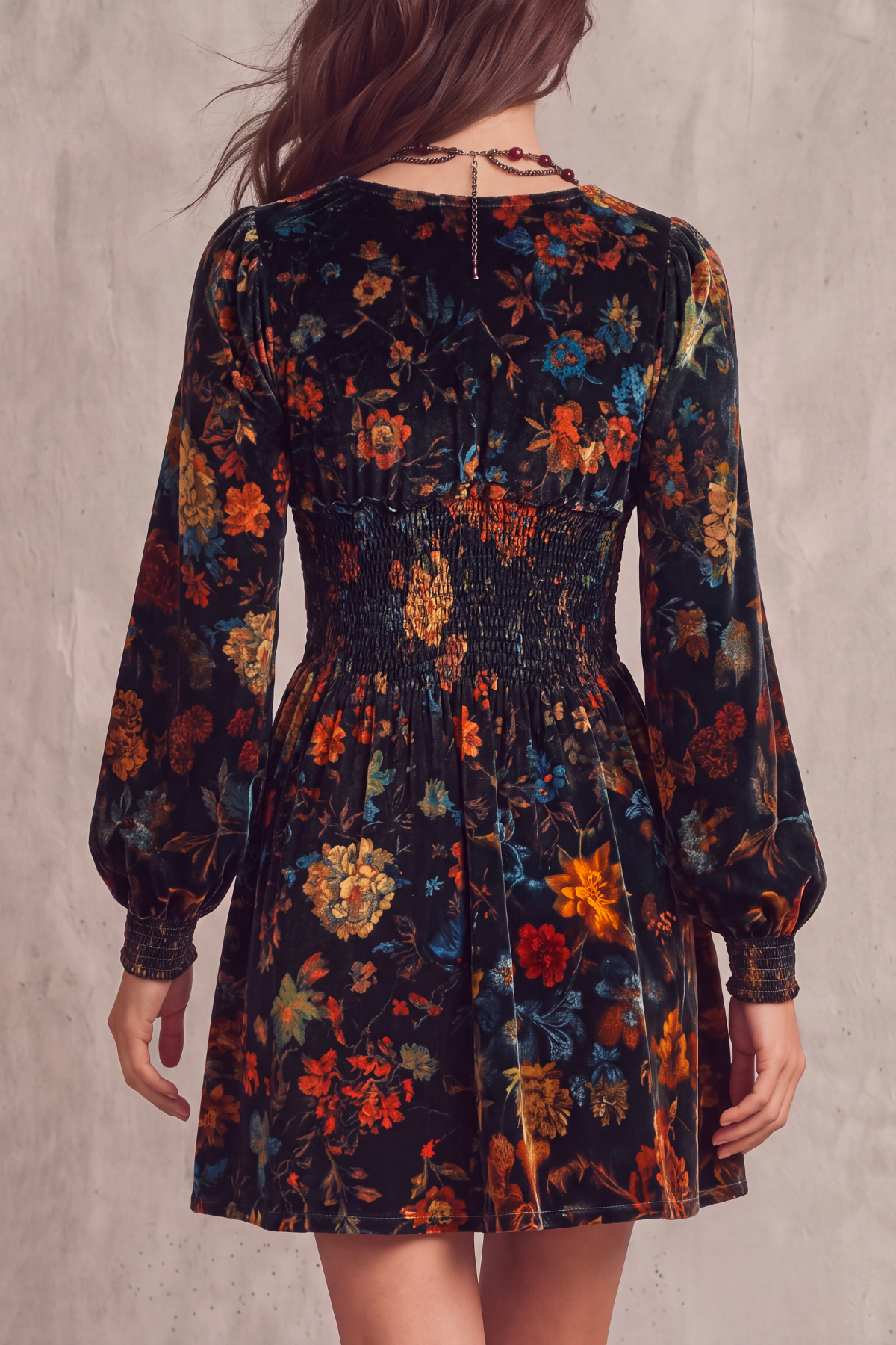 Plunge Neck Floral Mini Dress