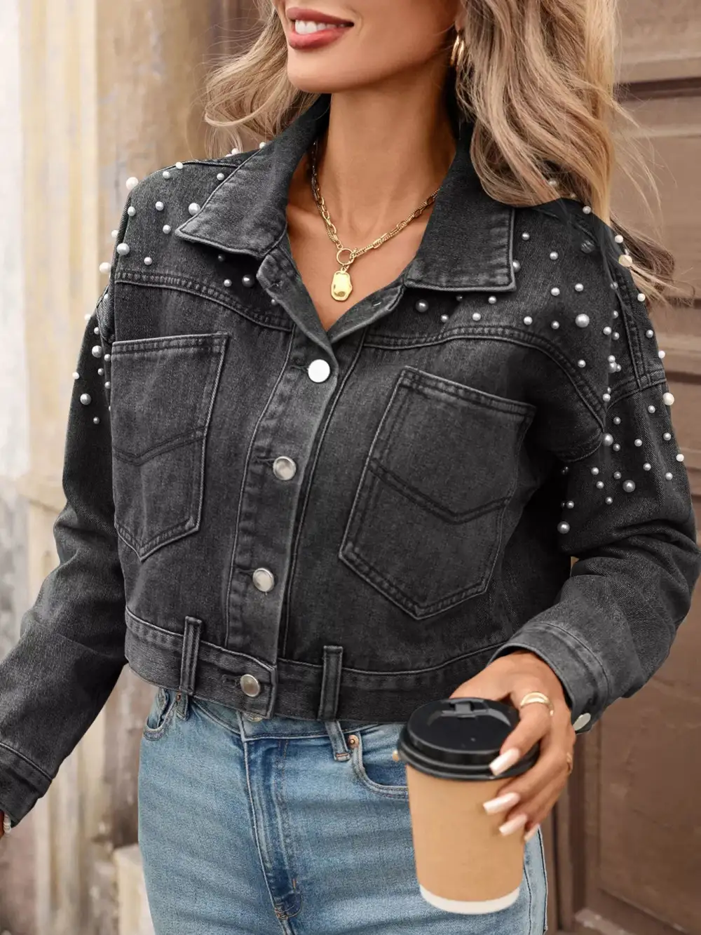 Pearl Embellished Cropped Jacket