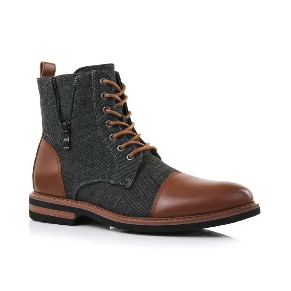 Faux-Leather Lace-Up Zip-Up Ankle Boots