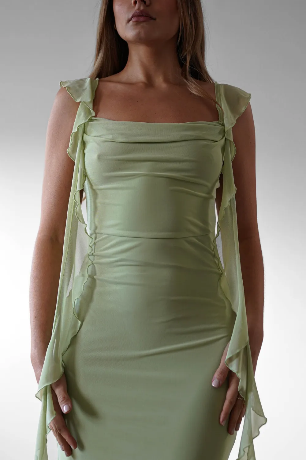  Ruffle Maxi Evening Dress