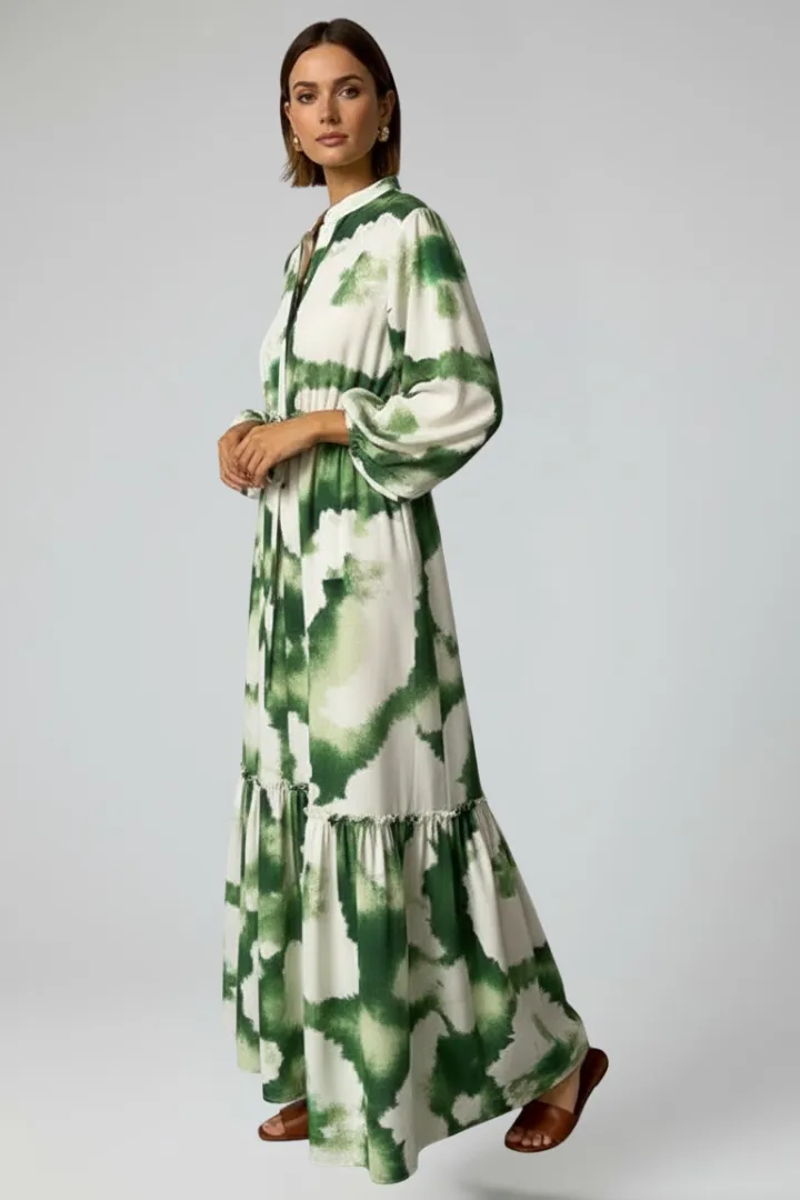  Print Long Sleeve Maxi Dress