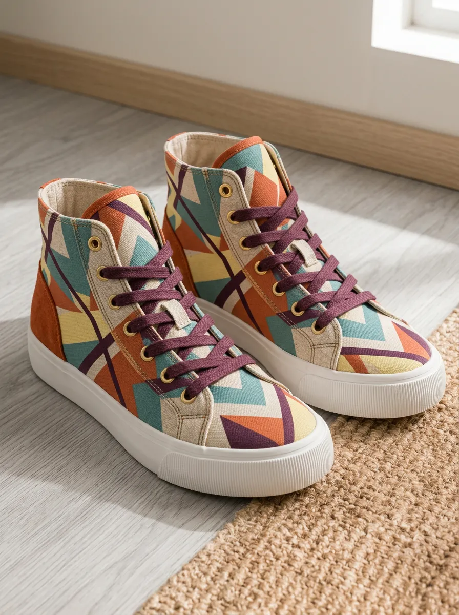 Women's Refined Geometric Art Pattern Patterned High Top Canvas Shoes