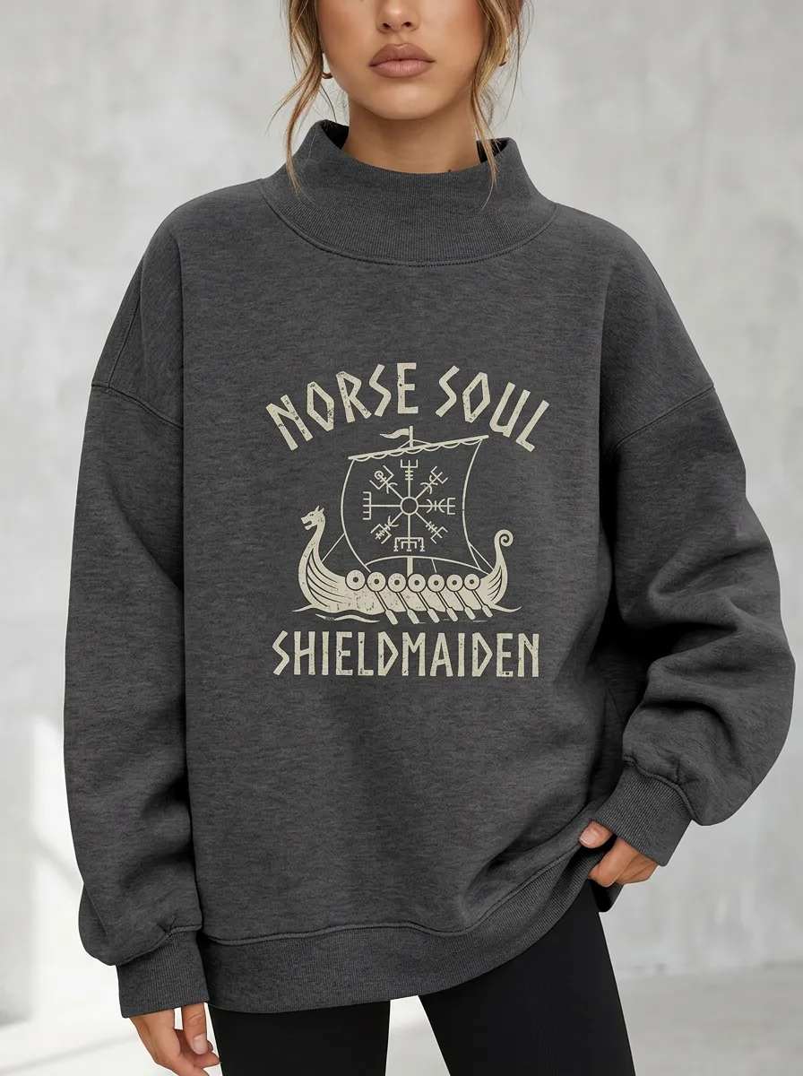 Women's Norse Soul Shieldmaiden Viking Ship Printed Sweatshirt