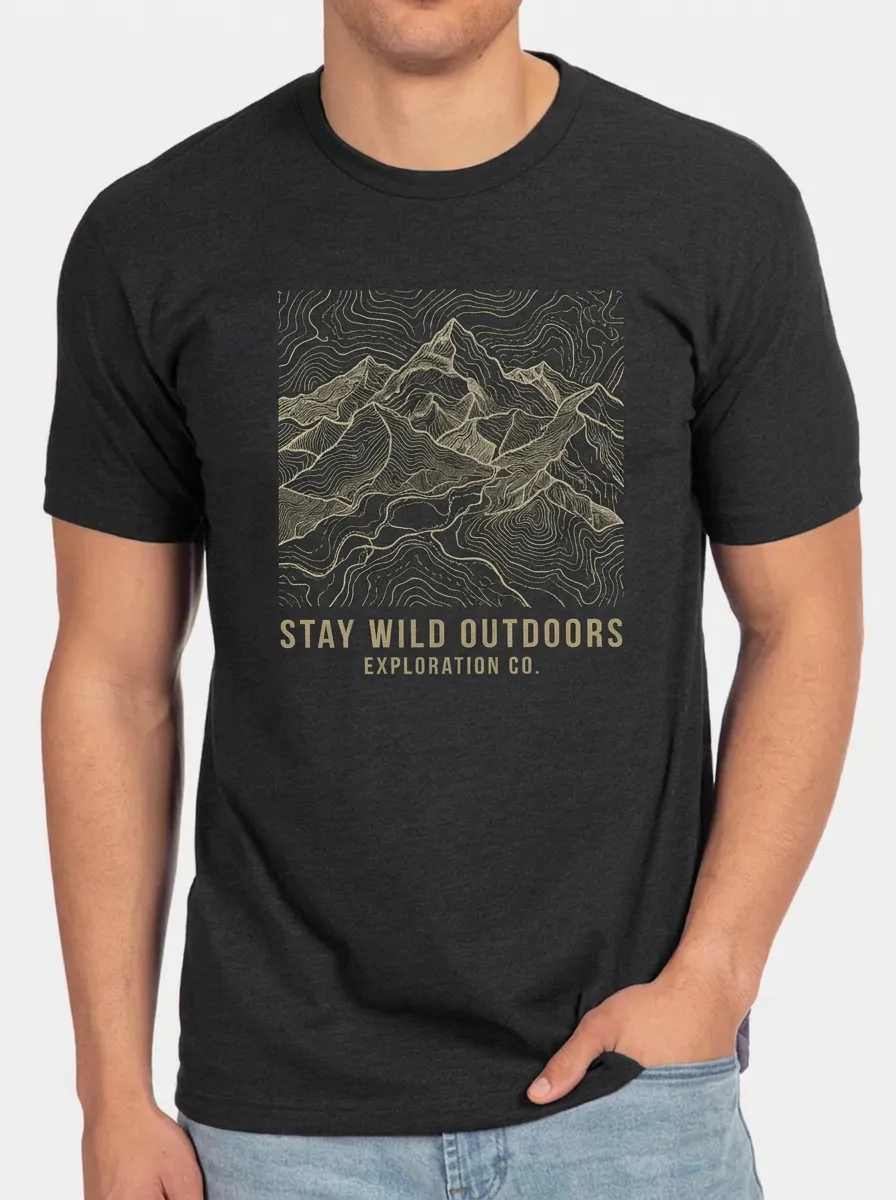 Men's Crewneck Alpine Explorer Outdoor Adventure Mountain Topographic Graphic T-Shirt