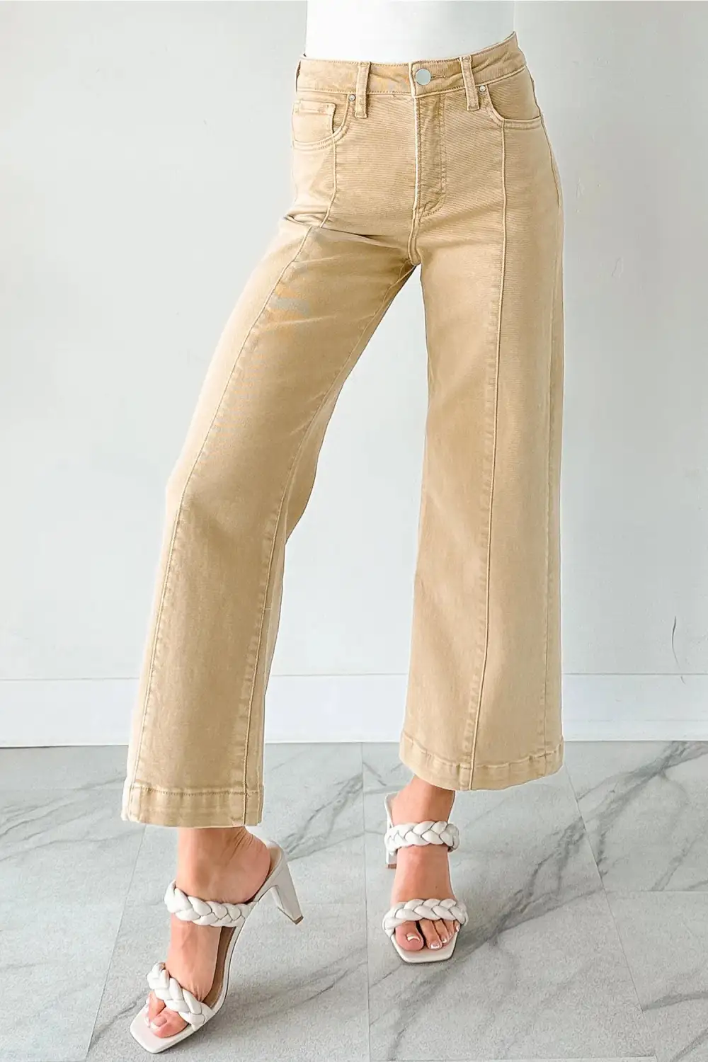 Wide Leg Cropped Seam Detail Casual Jeans