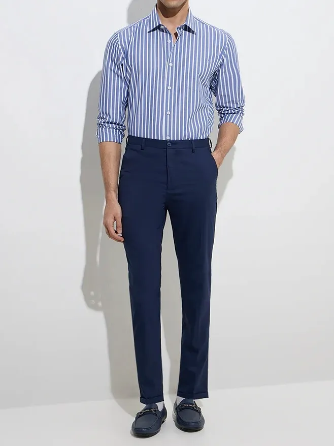 Formals Navy Striped Loose Cotton Shirt