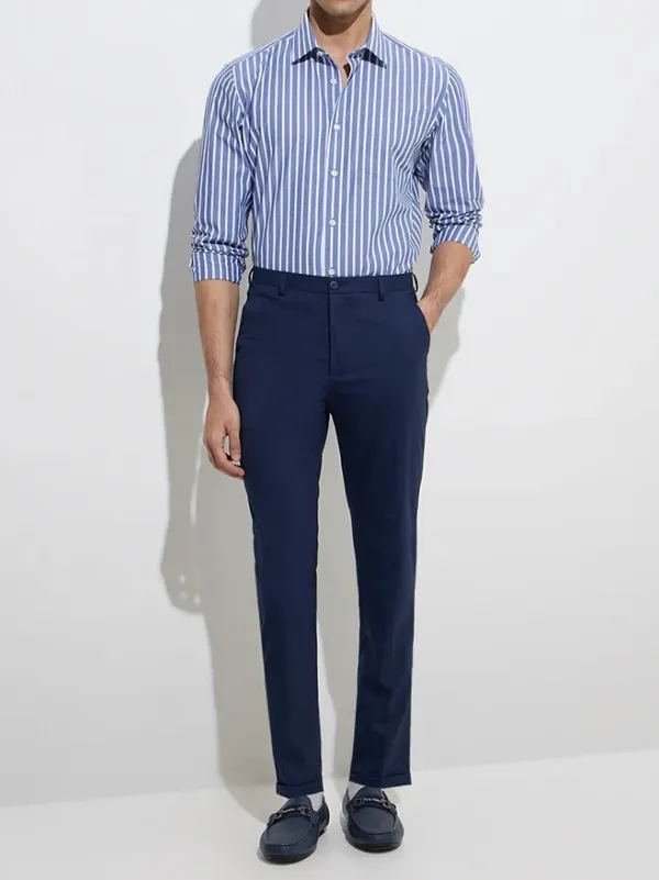 Formals Navy Striped Loose Cotton Shirt