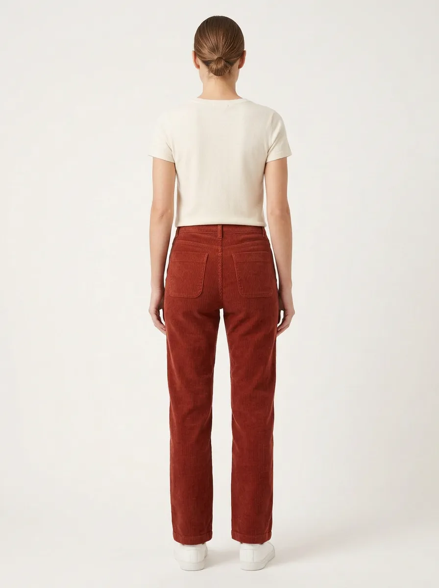 Women's Sunburst Pocket Embroidered Corduroy Straight-Leg Pants