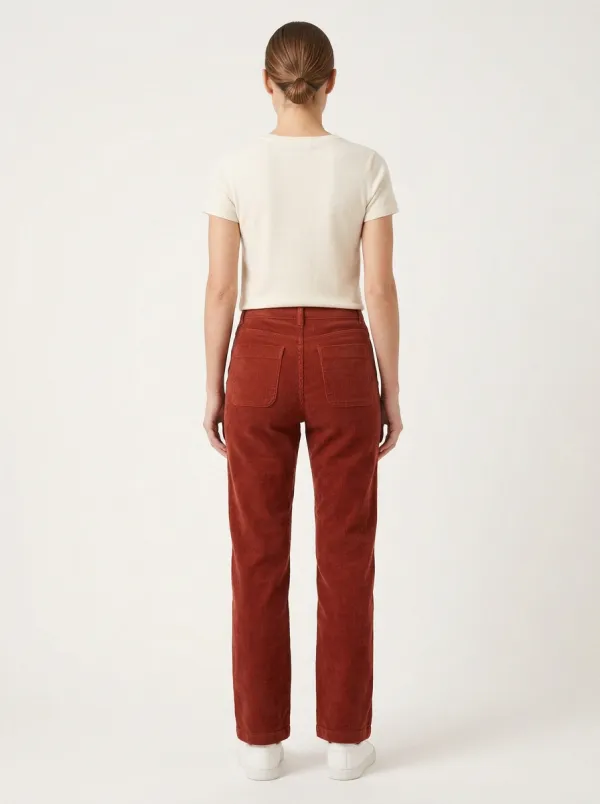 Women's Sunburst Pocket Embroidered Corduroy Straight-Leg Pants