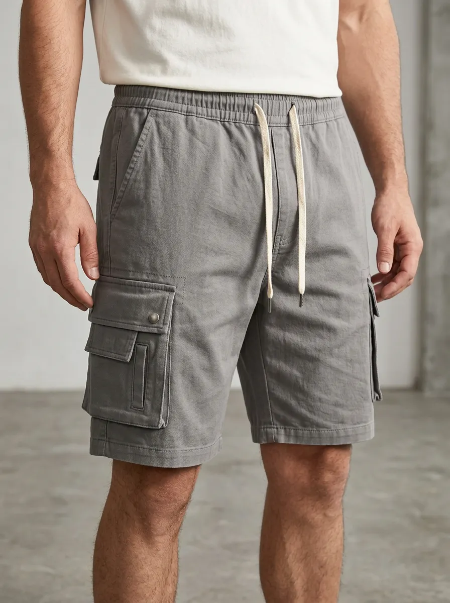 Utility Pocketed Drawstring Utility Cargo Shorts