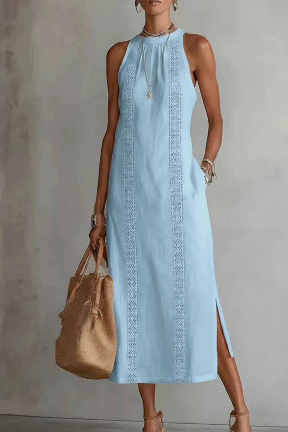Pocketed Slit Sleeveless Dress Casual