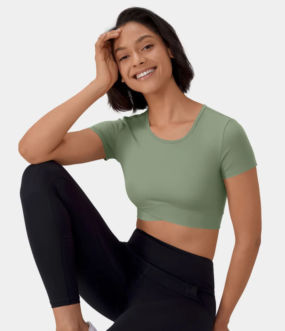 Softlyzero Plush Crossover Hem Cropped Sports Top