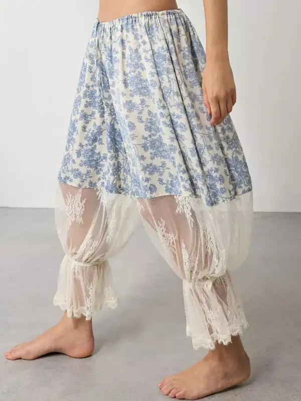 Floral Lace Patchwork Pants
