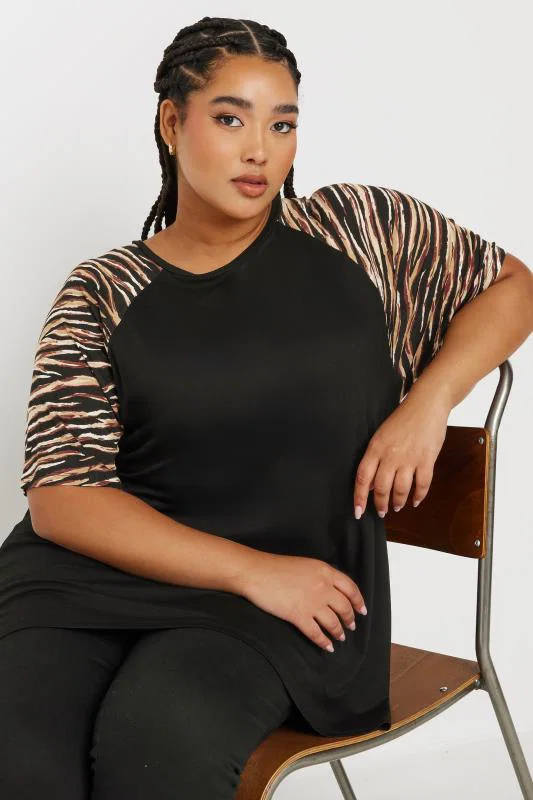 Plus Size Black Zebra Print Raglan Sleeve Top detail 3