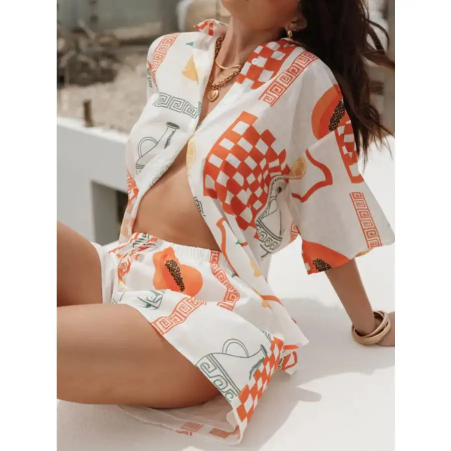 Relaxed Printed Button Up Top and Shorts Set