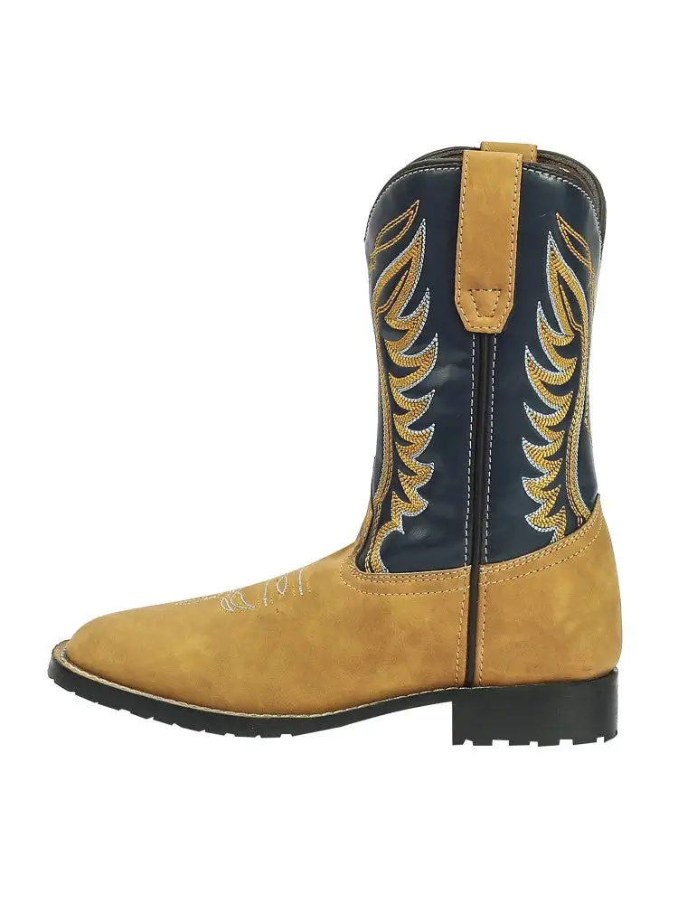 Textured Men's Denim Boots With Round Toe