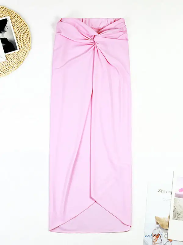 Blocked Pattern Wrap Skirt Swim Dress