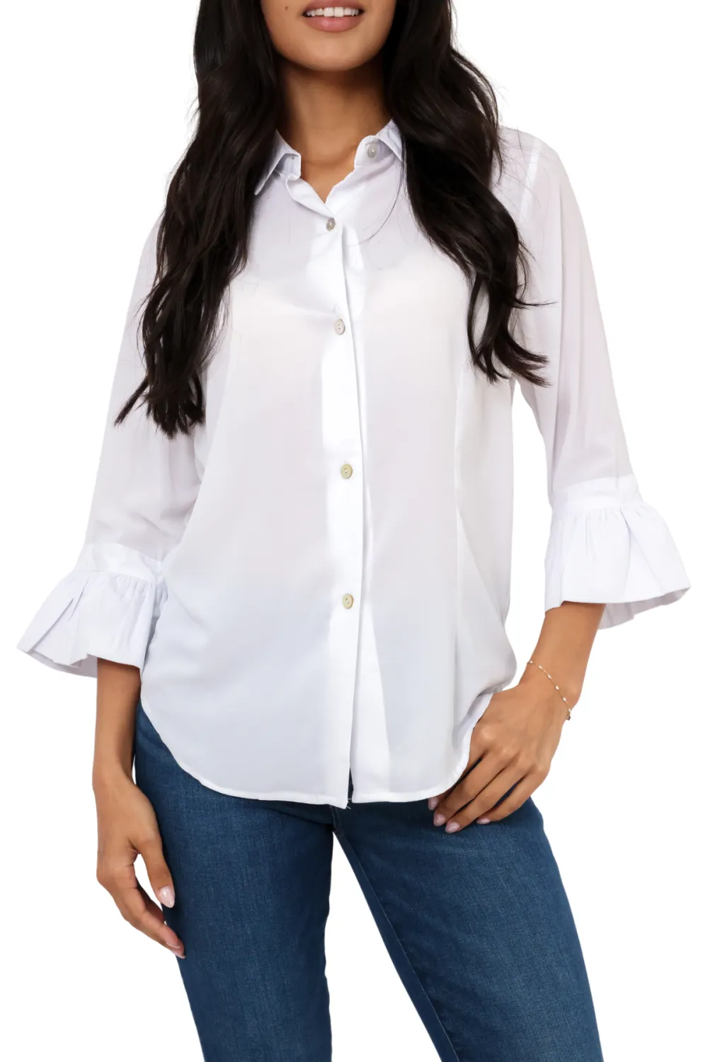 Button Ruffle Ruffled Blouse