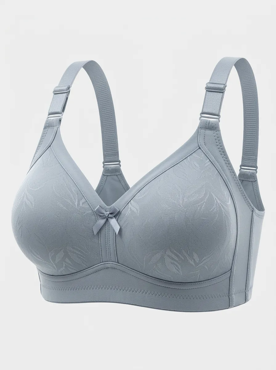 Women's Plus Size Slate Blue Leaf Full-Coverage Bow-Detail Wireless Bra