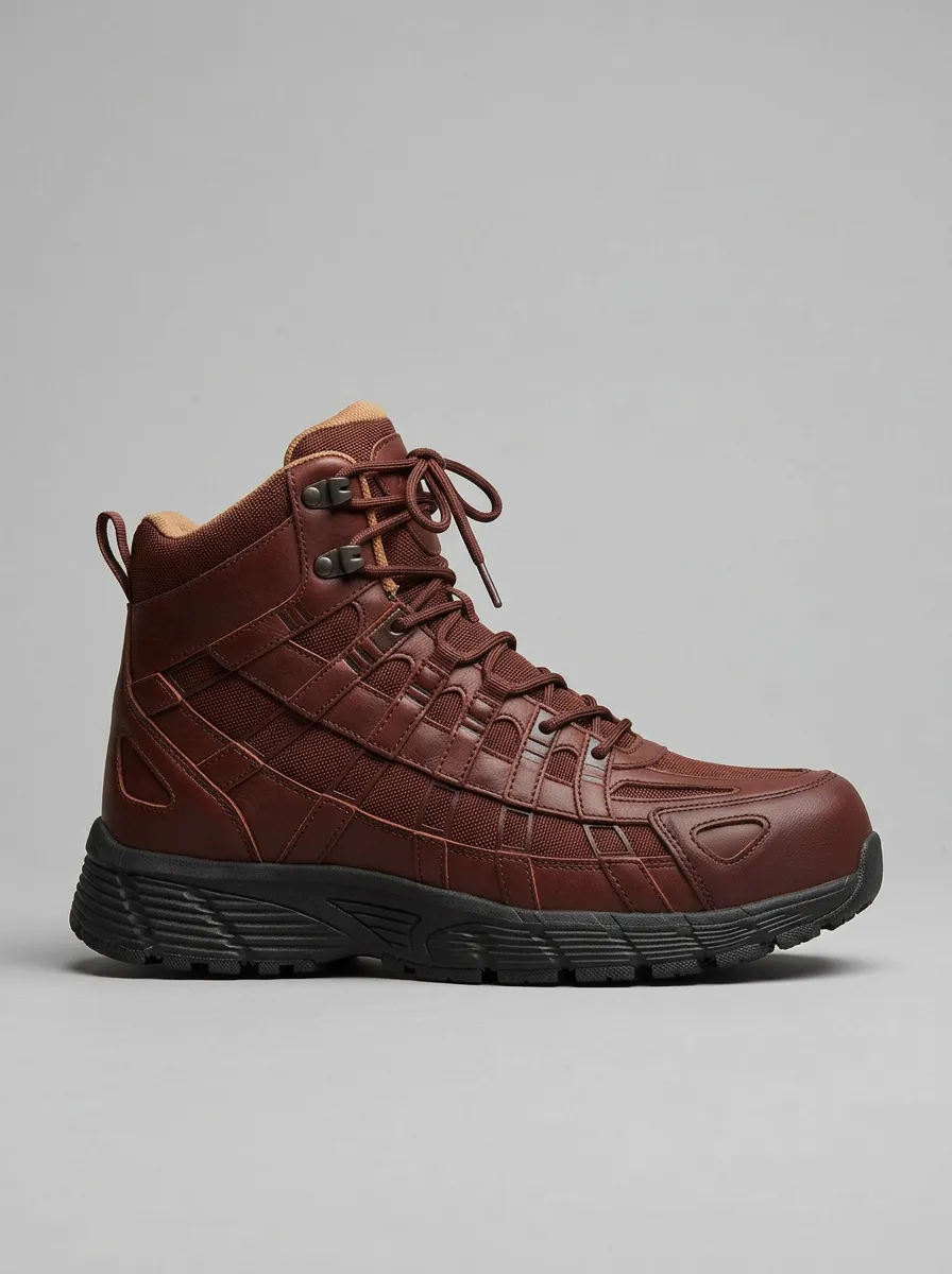 Men's Grid-Panel Mixed-Media Work Boots