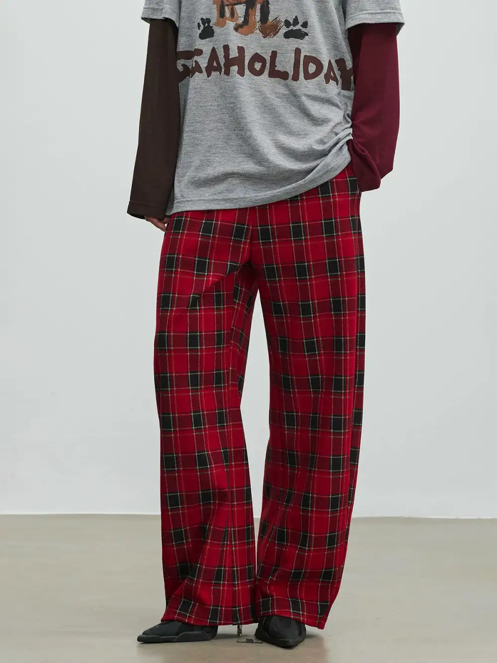 Straight-Leg Plaid Pants