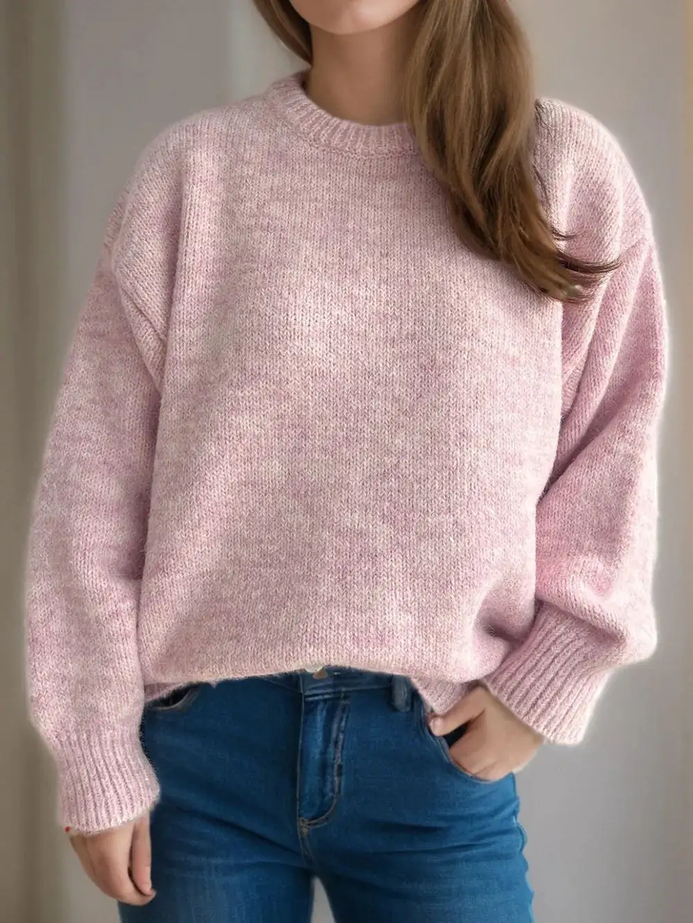 Versatile Long Sleeve Round Neck Sweater