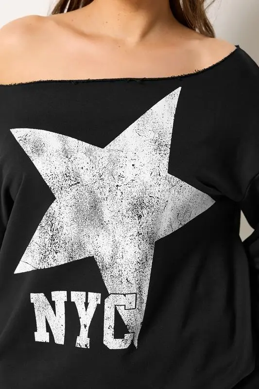 Black 'NYC' Slouch Sweatshirt & Jogger Set