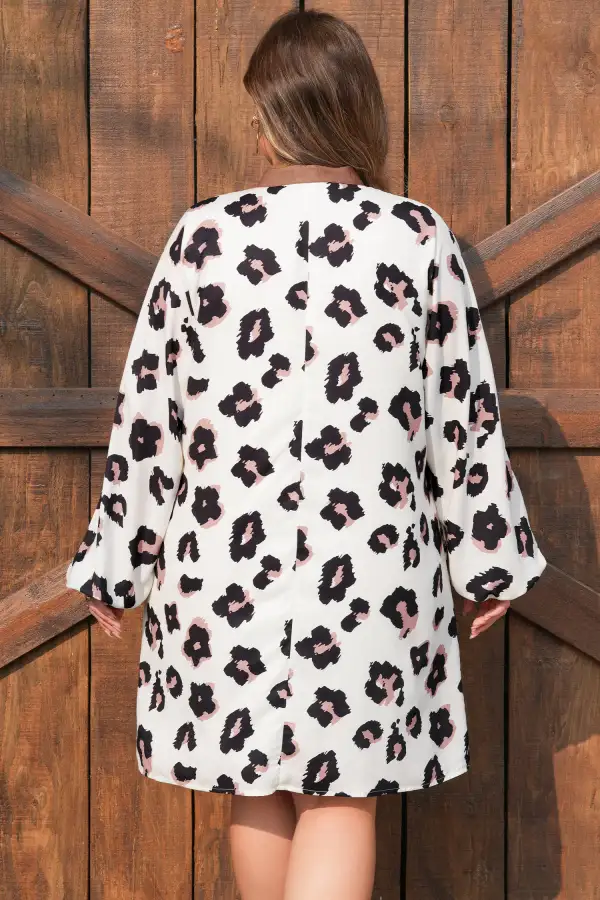 Women's Leopard Print Printed V Neck Shift Mini Dress