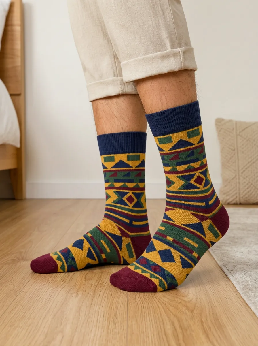 Men's Geometric Pattern Tribal Print Crew Socks