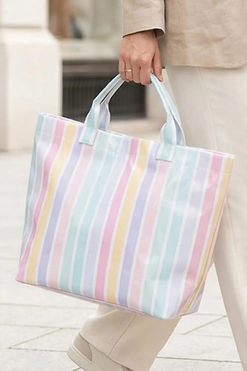 Glossy Striped Vinyl Tote Bag