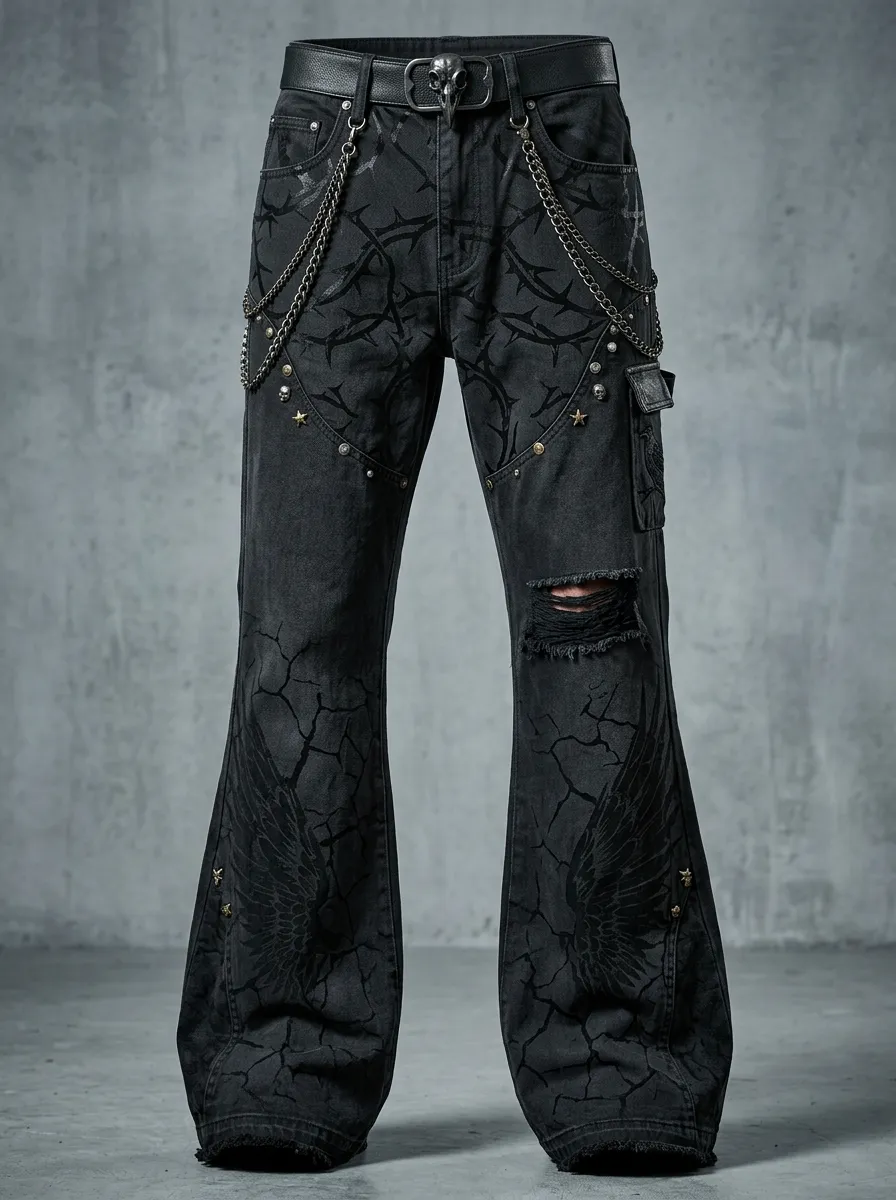 Shadow Thorn Wing Silhouette Men's Gothic Pants