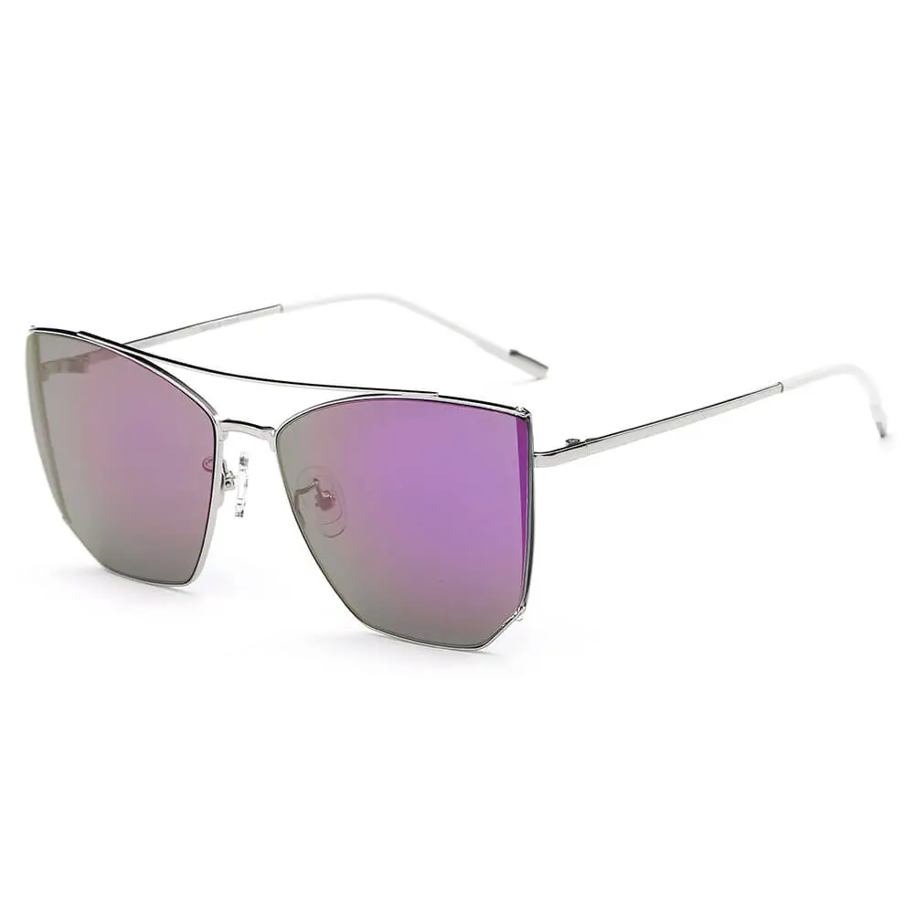 Oversized Polygon Mirrored Lens Cat-Eye Sunglasses