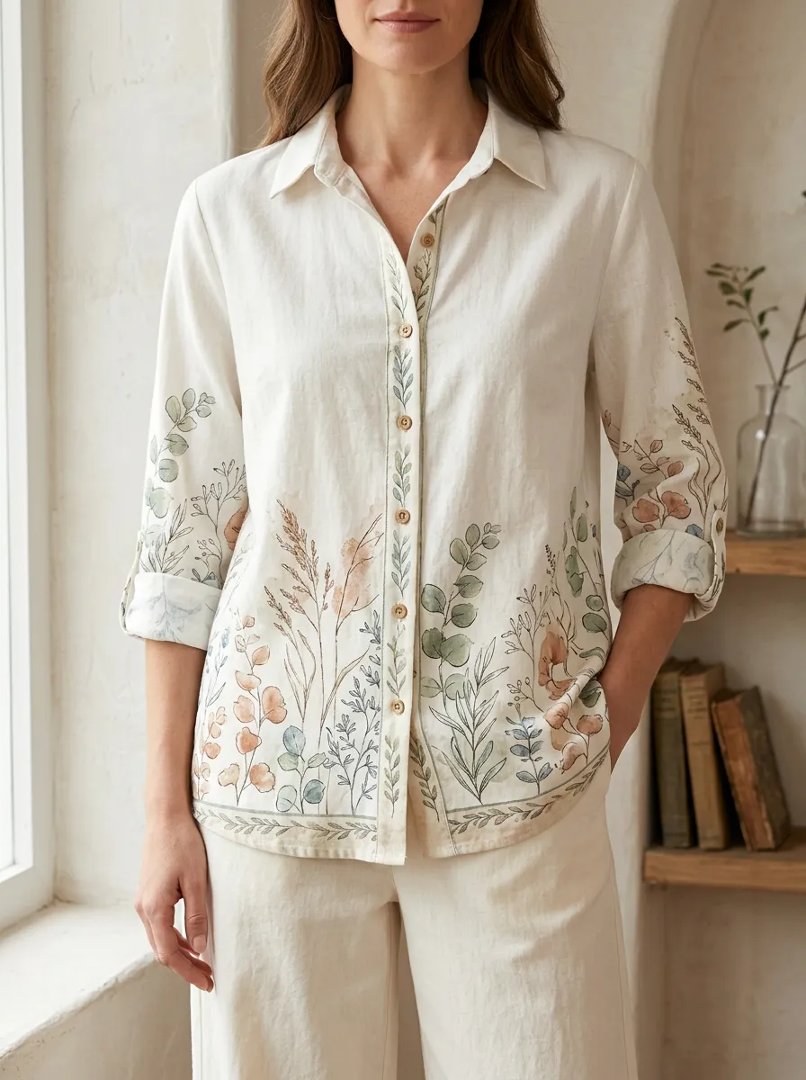Women's Botanical Nature Lover Watercolor Floral Printed Shirt
