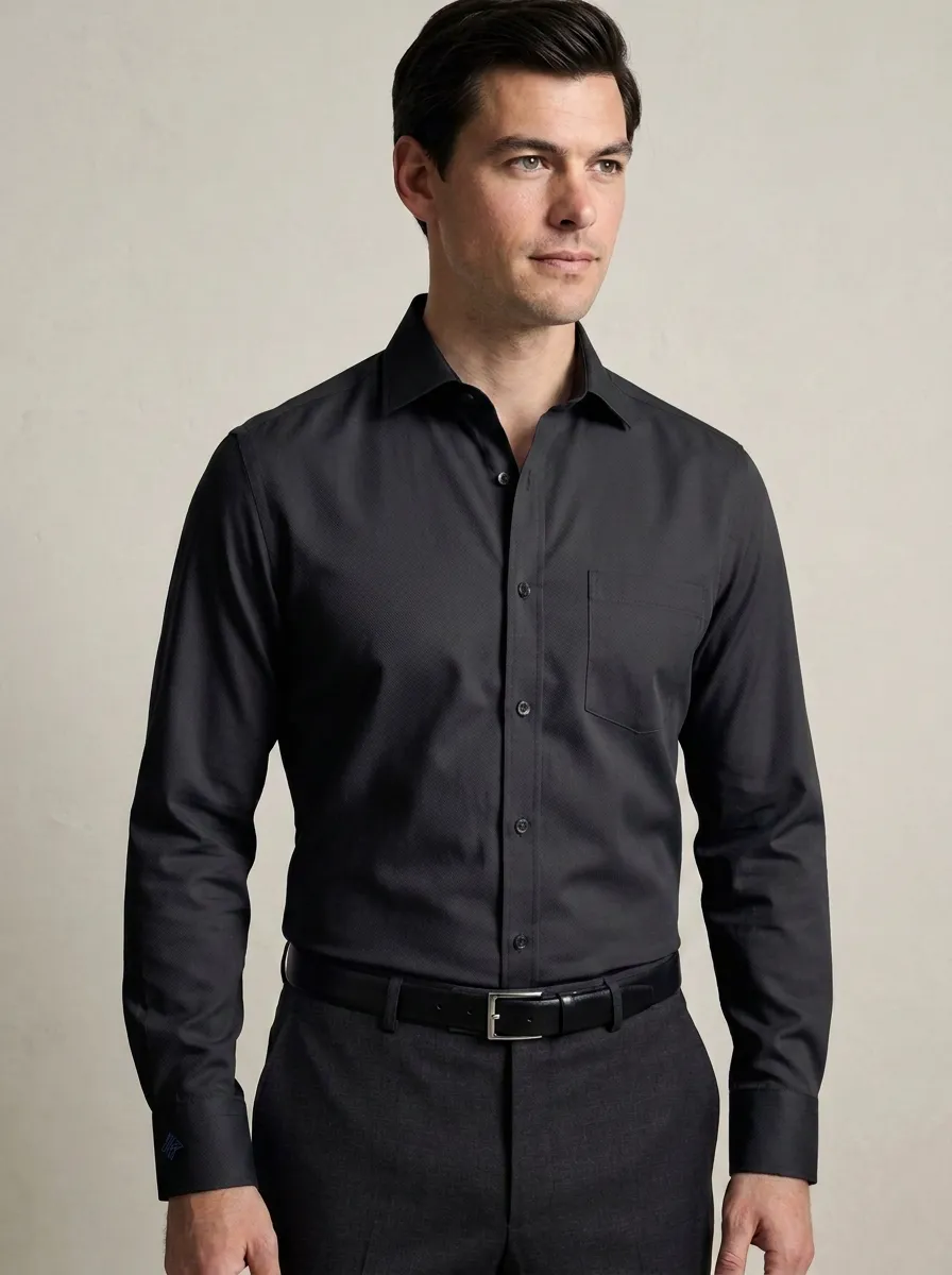 Men's Business Casual Non-Iron Cotton Solid Blue Long Sleeve Shirt