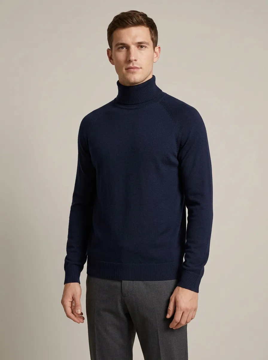 Men's Easy Fit Ribbed Knit Turtleneck Sweater