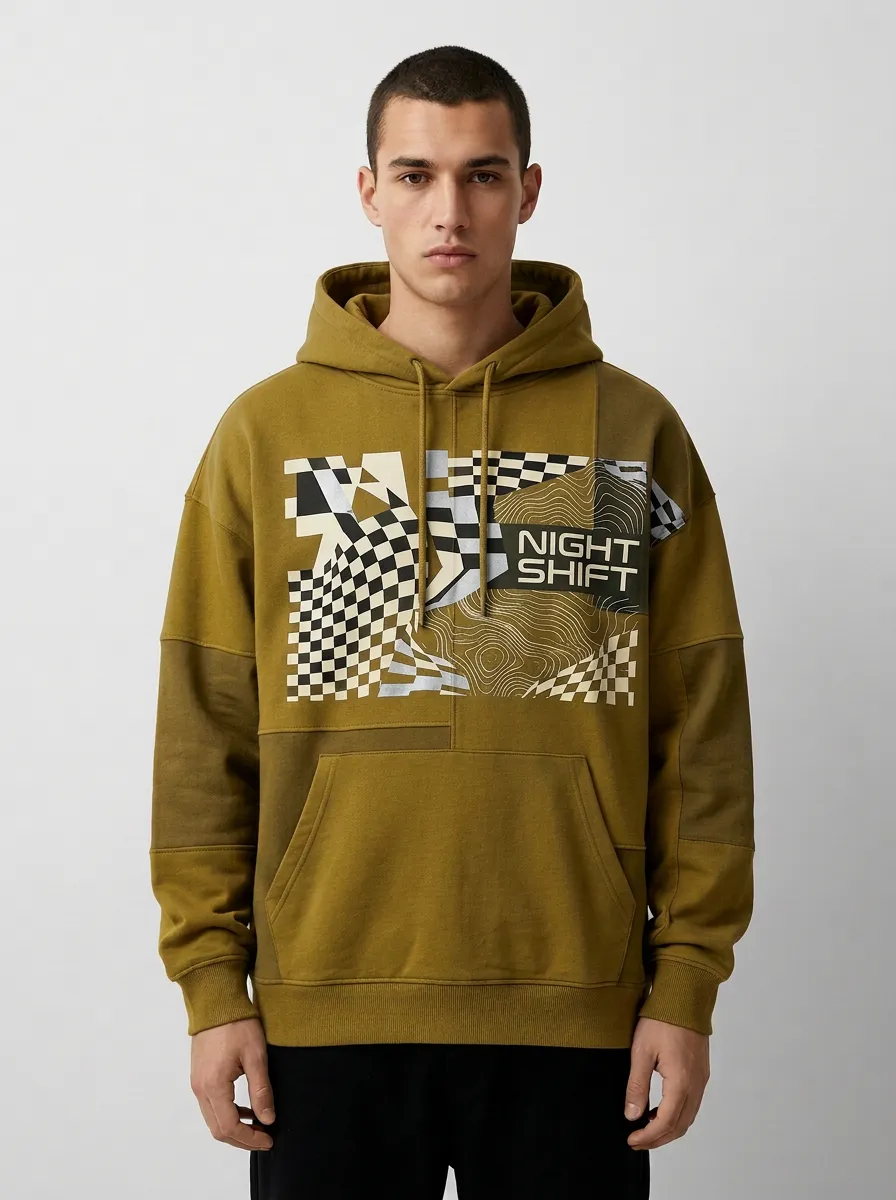 Streetwear Topographic Checkerboard Men's Graphic Hoodie