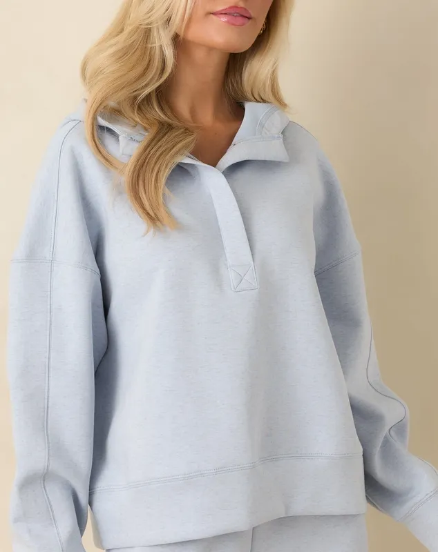 Light Blue Half-Zip Hoodie Sweatshirt