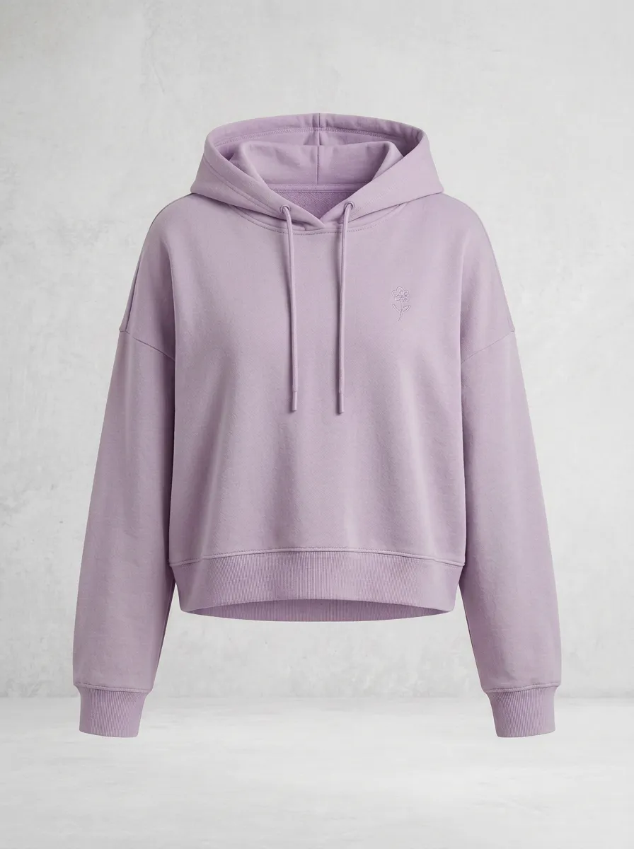 Women's Weekend Minimalist Floral Line Art Printed Cropped Hoodie