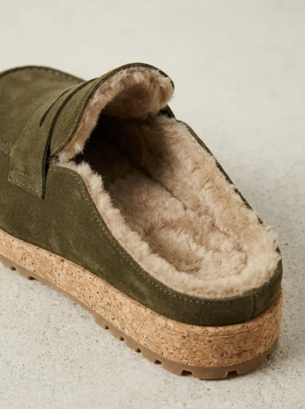 Women's All Terrain Faux Fur Lined Suede Wood Sole Loafers
