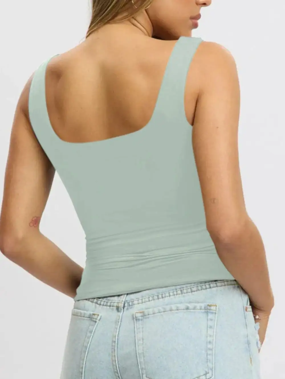 Refined Square-Neck Wide-Strap  Tank Top