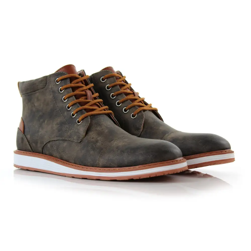Faux-Leather Lace-Up Textured Chukka Boots