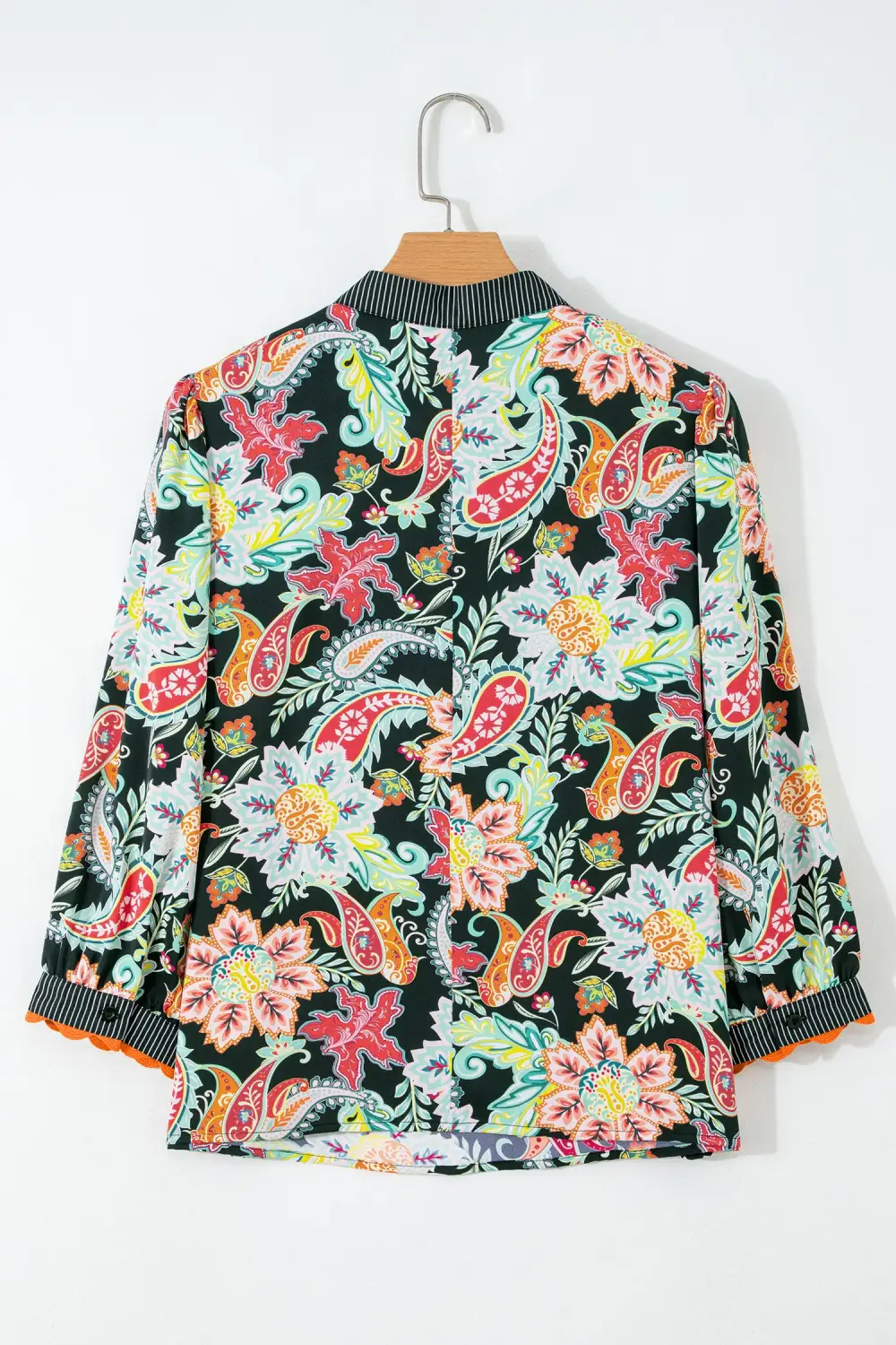 Women's Floral Print Striped Ricrac Trim Top
