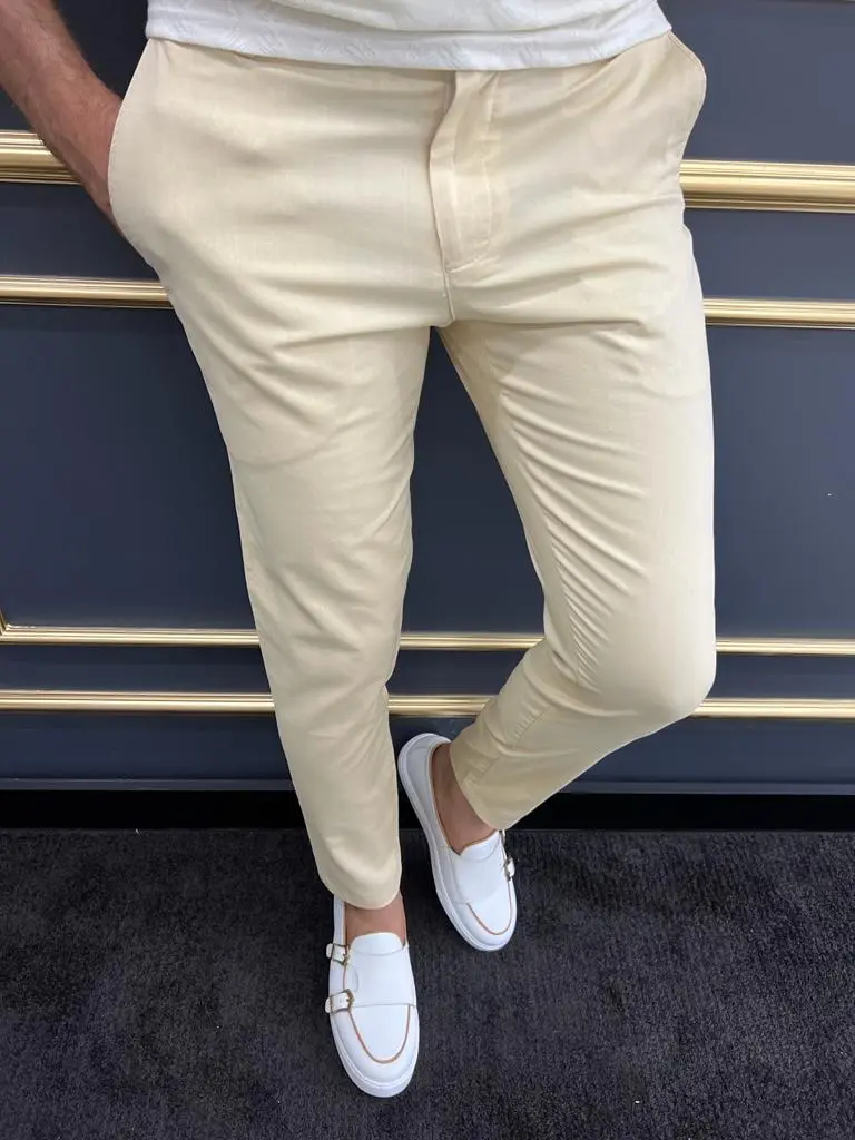 Check Pattern Slim Fit Textured Pique Tailored Trousers