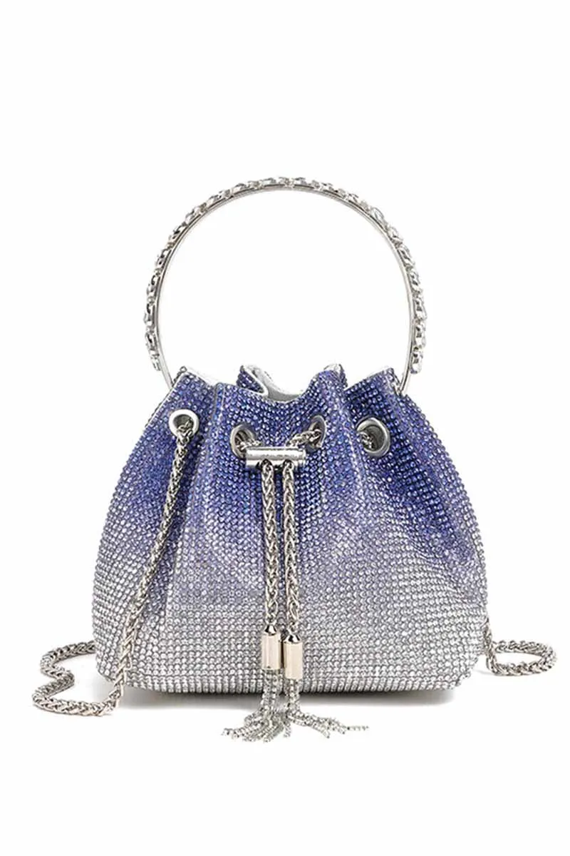Rhinestone Drawstring Metal Chain Fringe Dinner Party Handbag