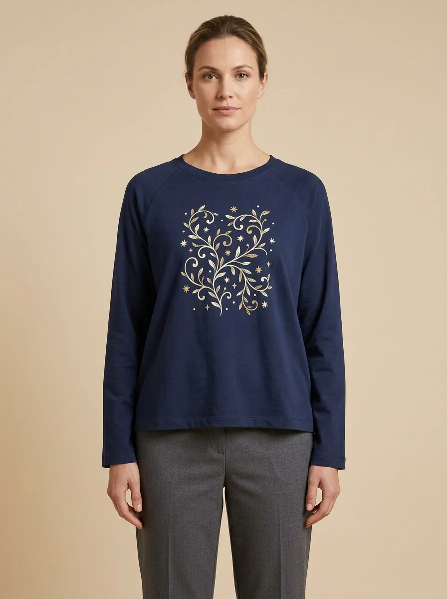 Women's Botanical Floral Graphic Raglan Long-Sleeve Top