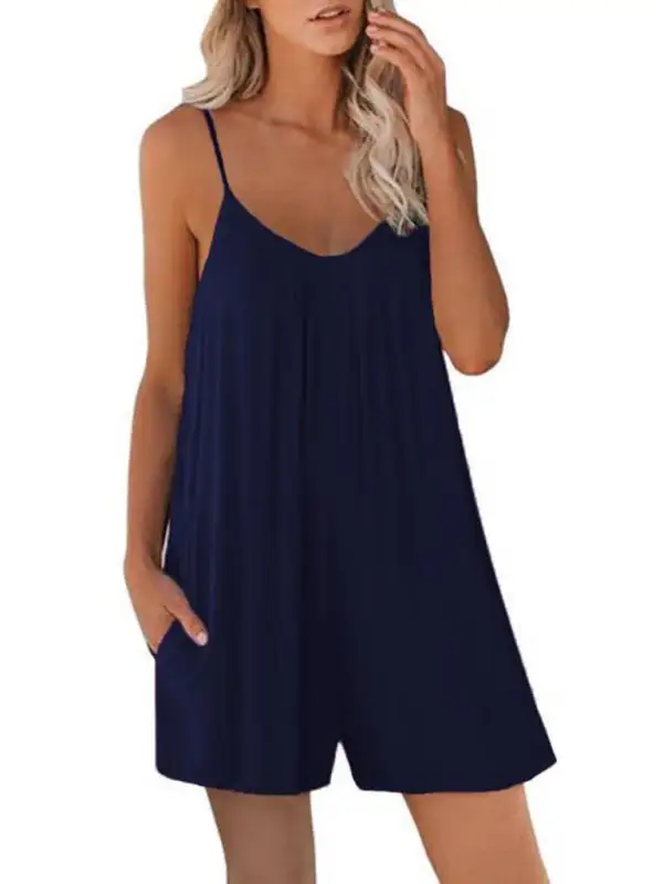 Spaghetti Strap Shorts Clean Round Neck Accessory
