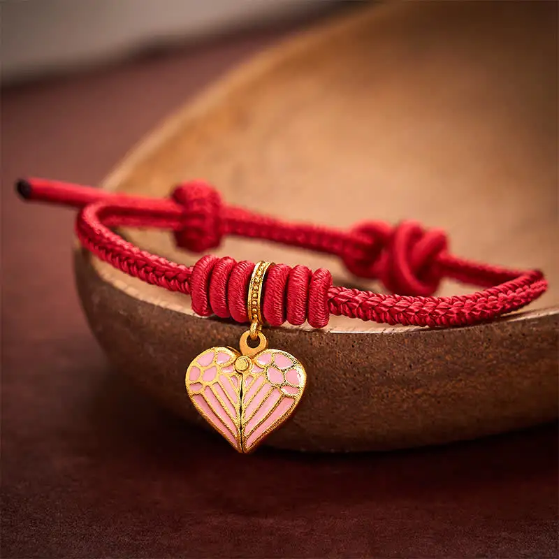 Handmade Braided String Love Heart Charm Bracelet