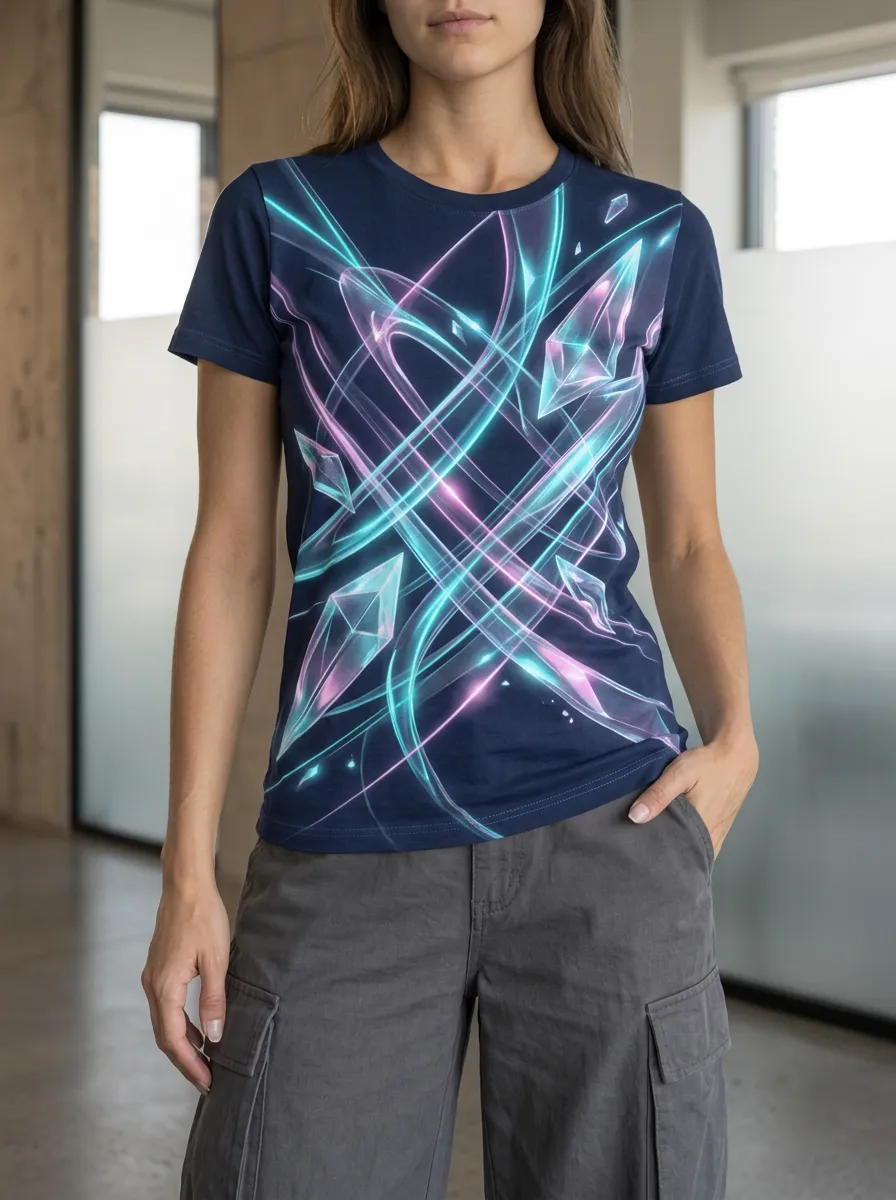 Women's Neon Crystal Abstract Light Printed T-shirt