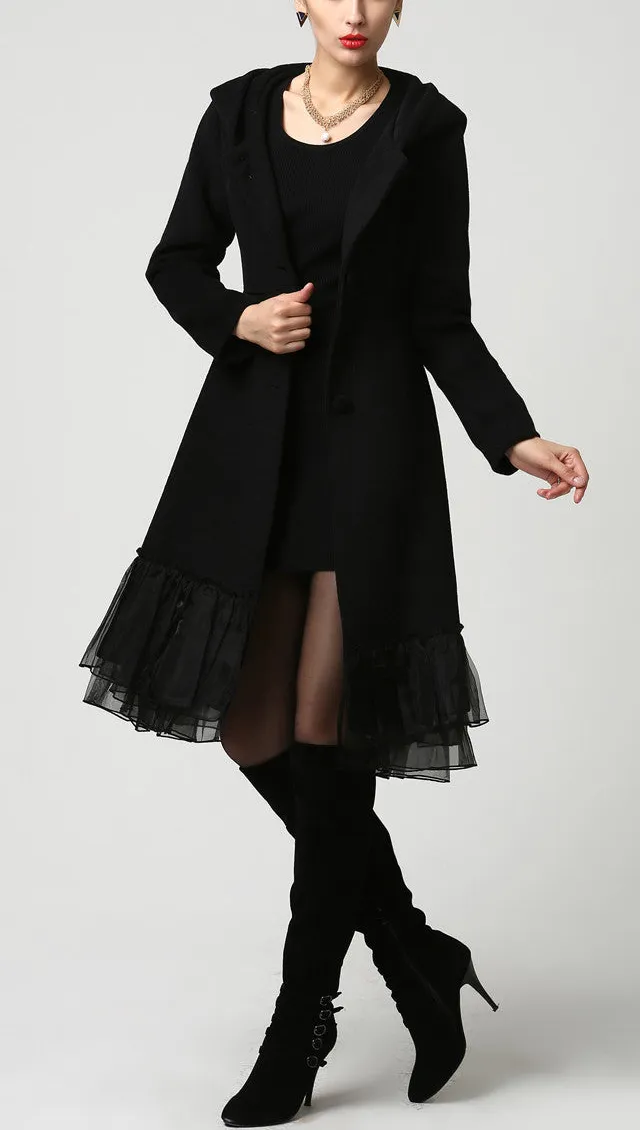 Refined Wool Blend Oversized Hooded Button Front Coat
