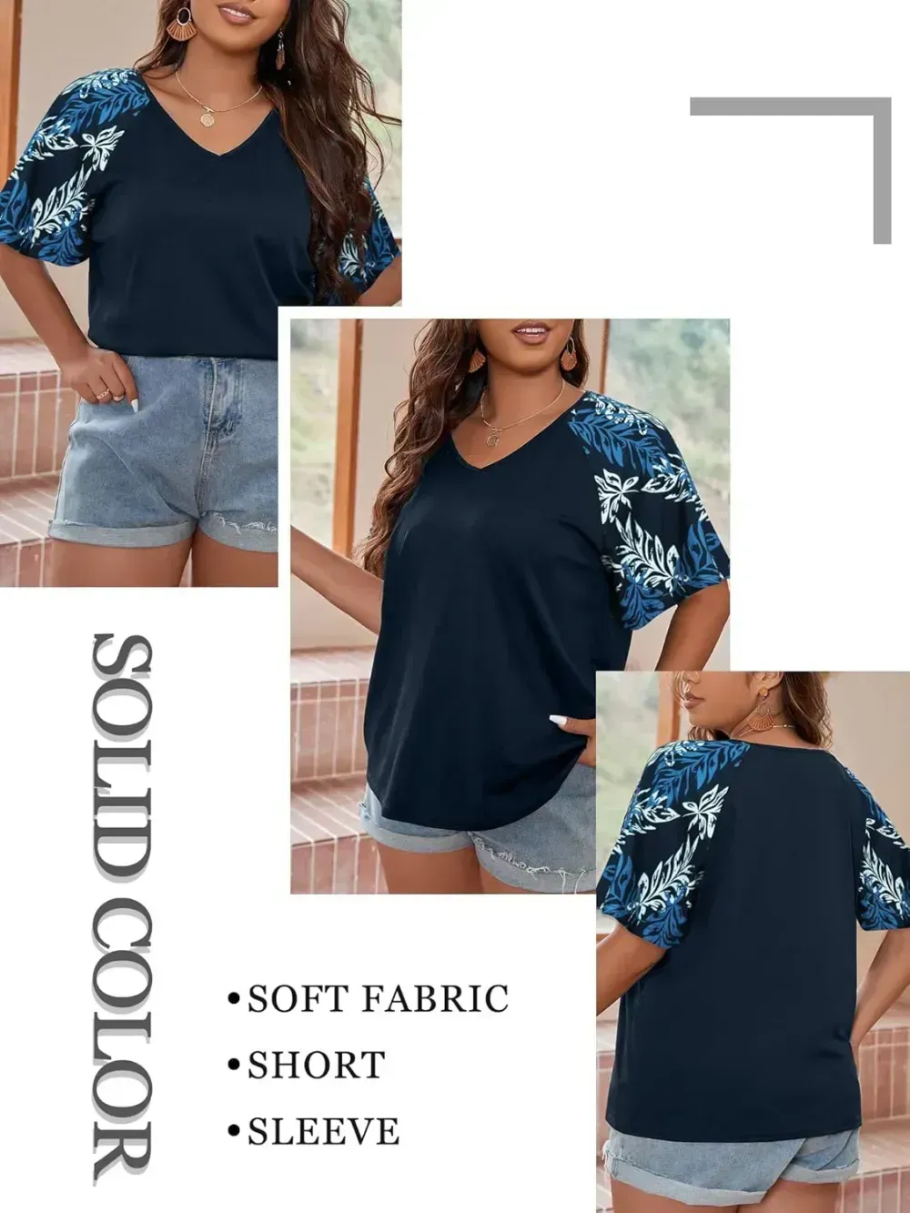 HDLTE Womens Plus Size Tops Floral Bell Sleeves Blouses Summer Crewneck Tunic Loose Casual T Shirts